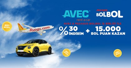 Pegasus BolBol & AVEC İş Birliği ile liste fiyatları üzerinden %30 indirim ve 15.000’e varan BolPuan ile AVEC’te özgürce keşfetmenin keyfini sürün!